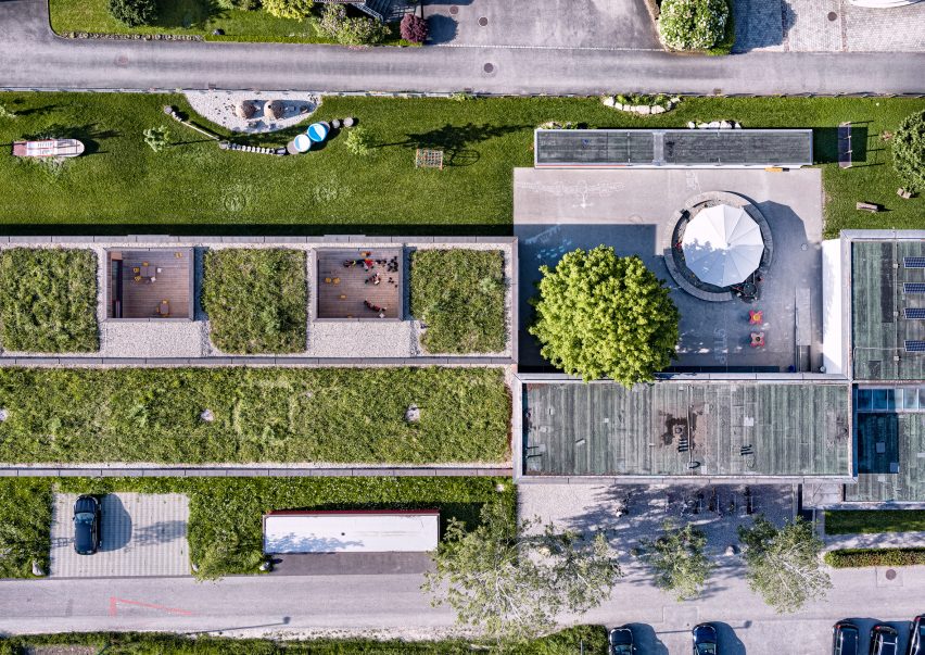 Aerial view of Kindergart am Schlatt in Lustenau
