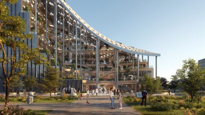 Stepped terraces on office building