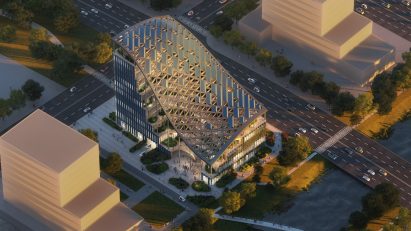 Curved roof of LAD headquarters by MVRDV