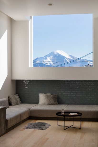 A living room overlooking Mount Ikubi