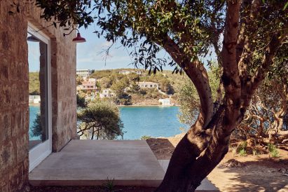 An olive tree is located beside the gallery