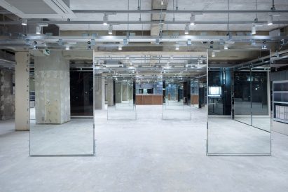 Mirrors suspended from pulley system in LIM salon