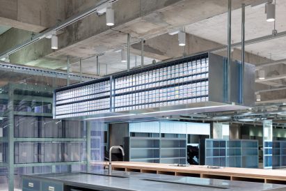 Suspended steel storage in LIM and Loji hair salons