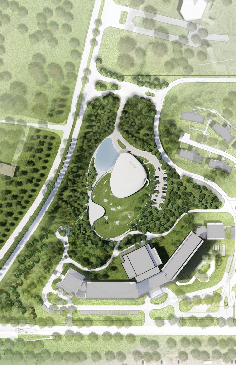Rendered site drawing of the building