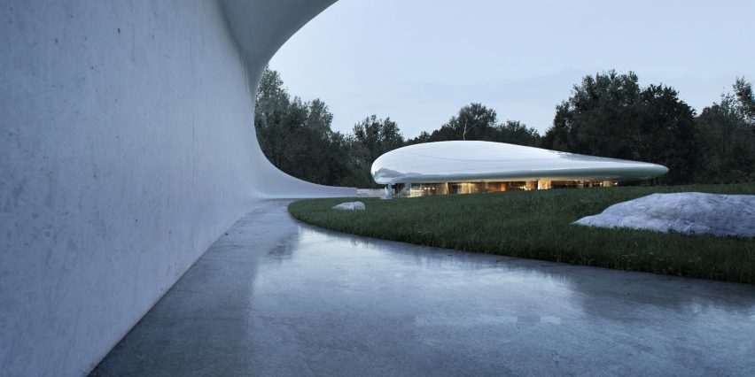 The building has a pebble shape