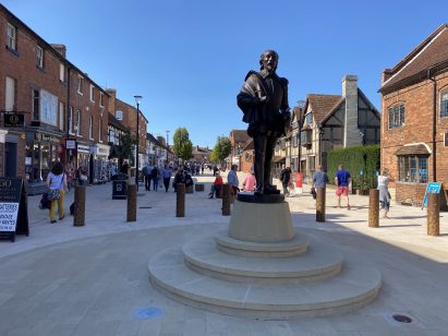 Bollards surrounding a statue