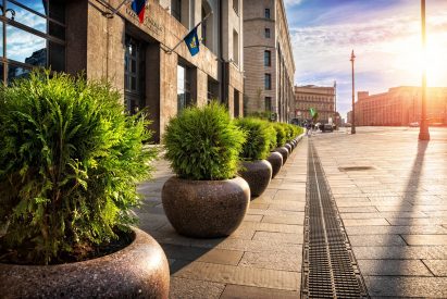 Large planters that function as vehicle protection
