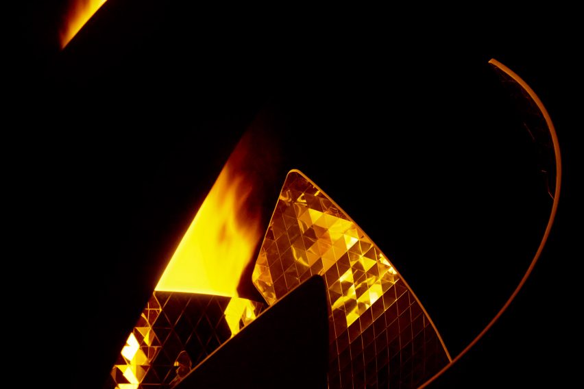 Spherical Olympic cauldron with hydrogen-powered flame by Nendo