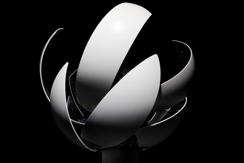 Spherical Olympic cauldron with hydrogen-powered flame by Nendo