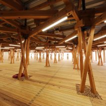 Olympic Village Plaza has wooden beams
