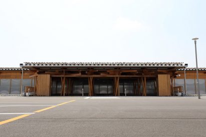 The village plaza was built using wood
