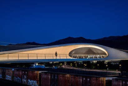 Steel bridge by Diller Scofidio + Renfro at night with lights