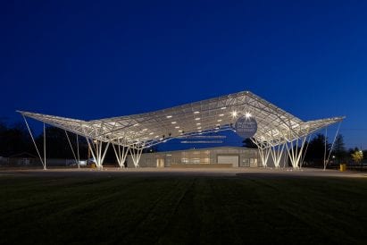 The Butterfield Stage pavilion at the Railyard park in Arkansas