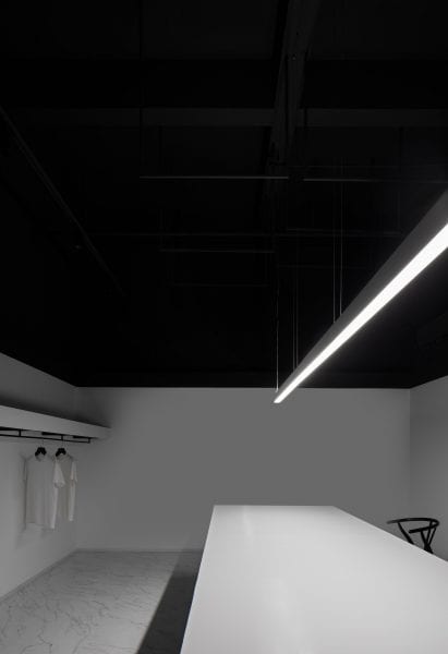 Strip lighting was suspended over a long table