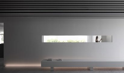 a window looks into neighbouring rooms at Runxuan textile office 