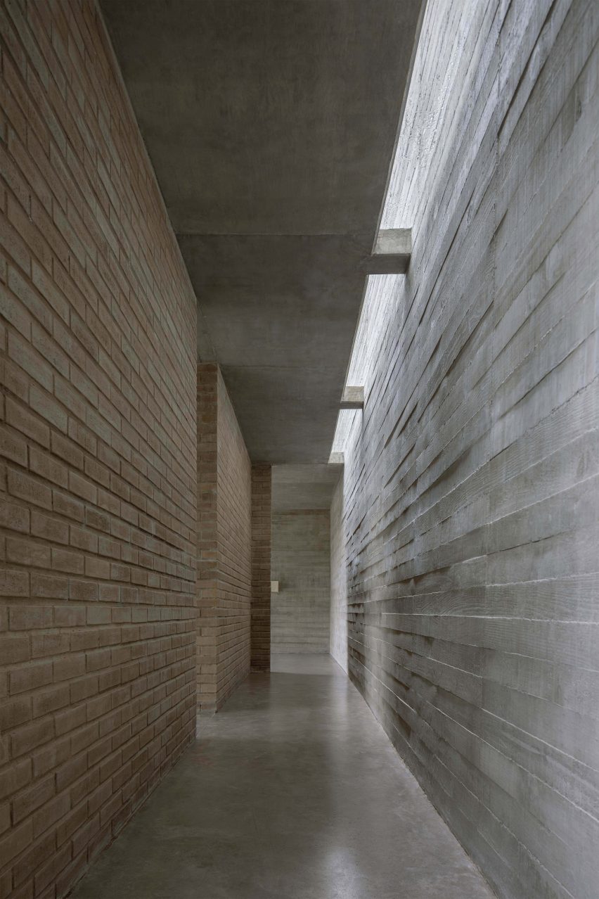 Skylights allow light to floor into the concrete interior