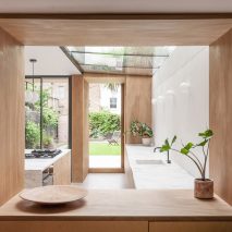 A view into a white-walled kitchen