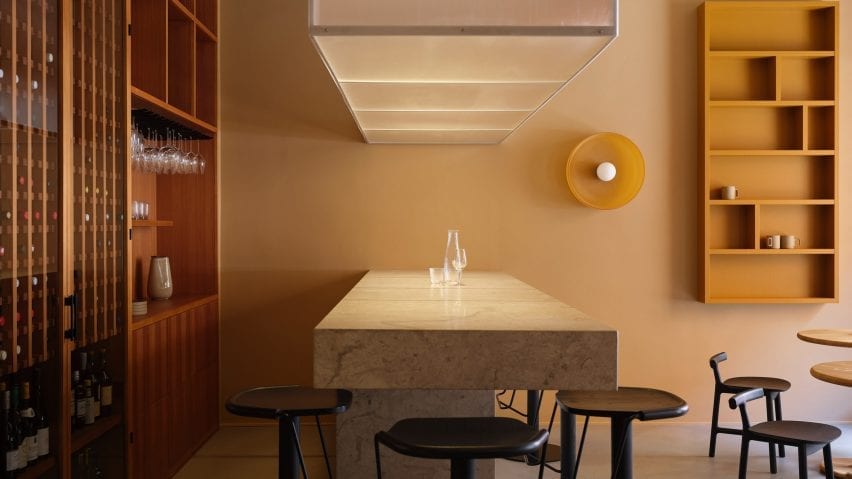 The interior feature stone surfaces