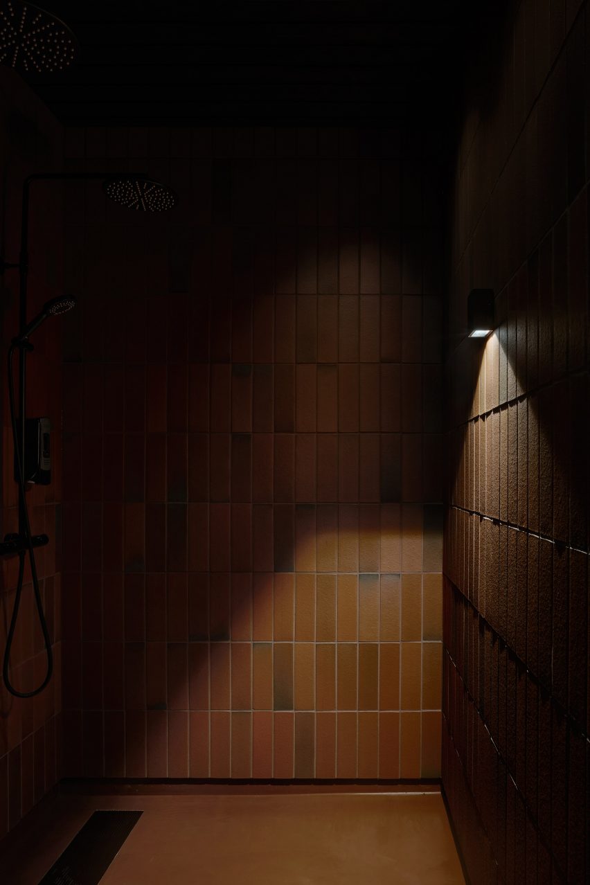 A tiled sauna