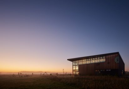 Corten steel clads the barn