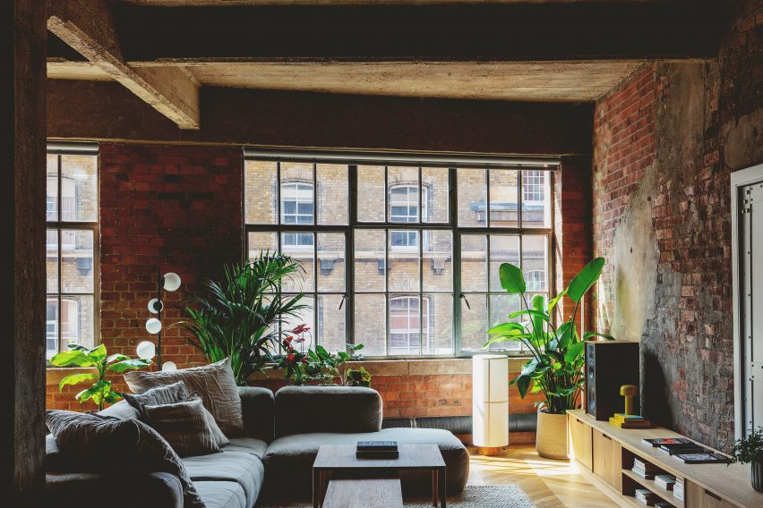 Lounge windows in St John Street warehouse apartment by Emil Eve Architects