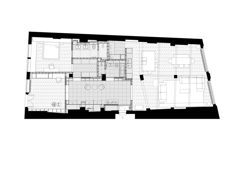 Floor plan, St John Street warehouse apartment by Emil Eve Architects