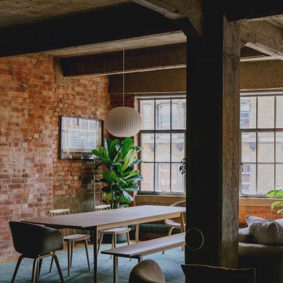 Living space in St John Street warehouse apartment by Emil Eve Architects