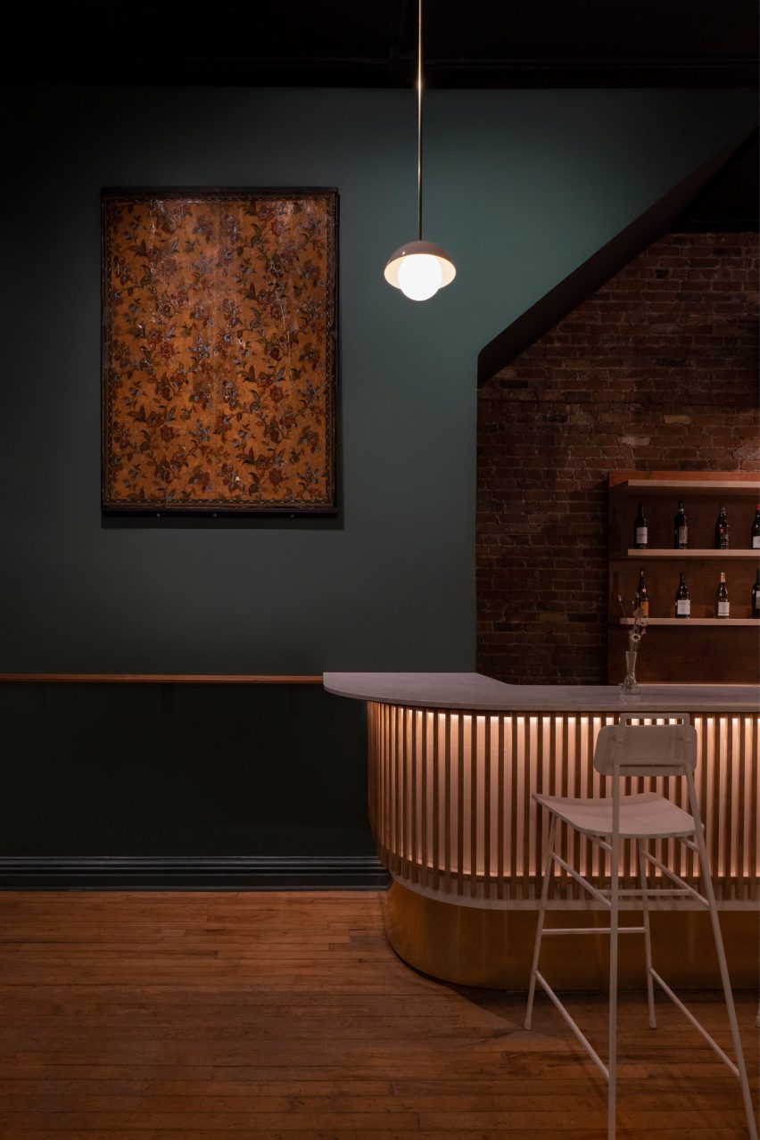 Wine bar in Montreal covered by wooden slats