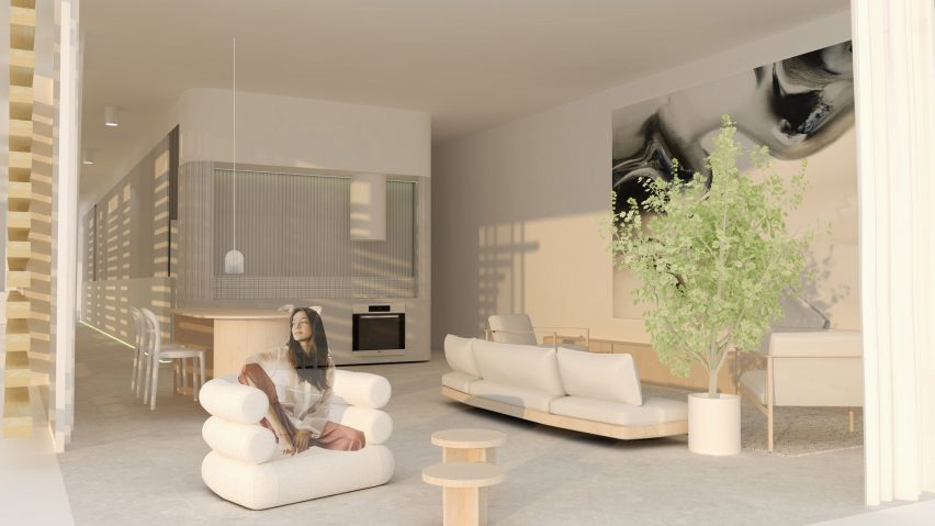 Beige interior and furntiure fill the space