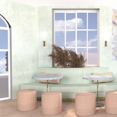 A project has green and pink interiors