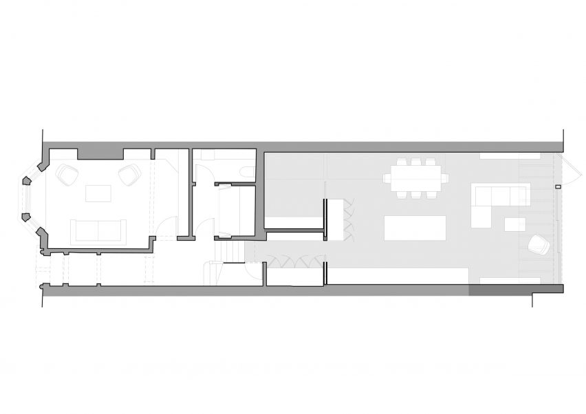 Ground floor plan, T-House by Will Gamble Architects