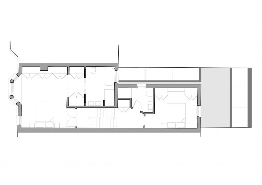 First floor plan, T-House by Will Gamble Architects