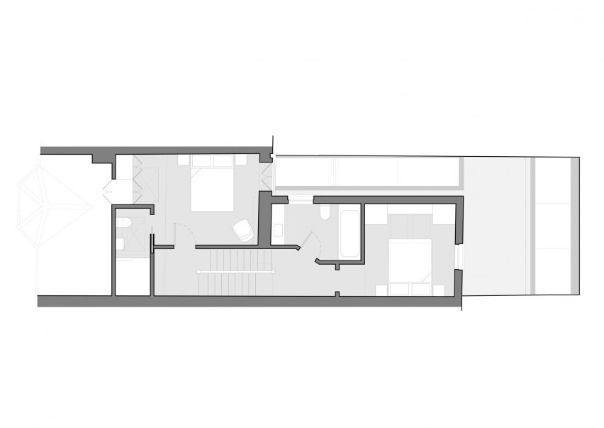Second floor plan, T-House by Will Gamble Architects