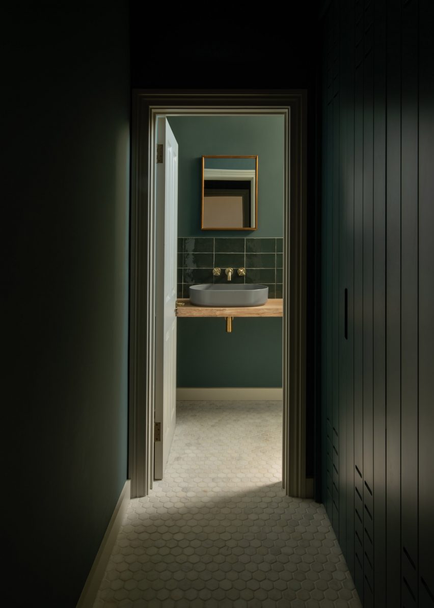 Hallway and bathroom, T-House by Will Gamble Architects