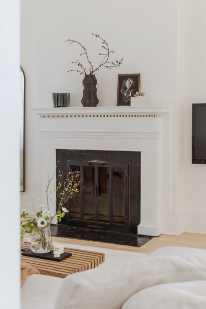 Fireplace with art objects