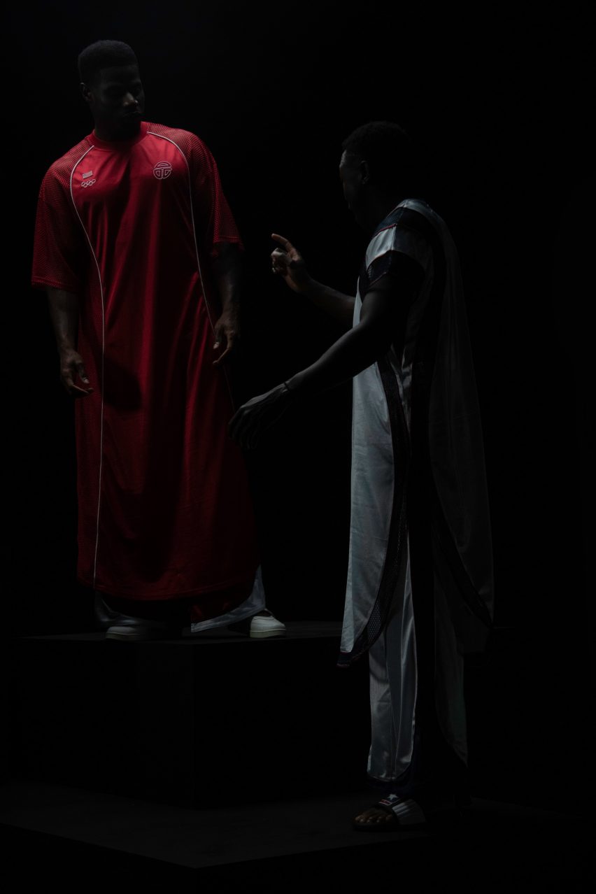 Two Telfar gowns from the Liberian team's Olympic collection