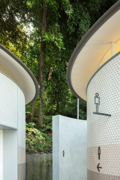 Tiled toilet block
