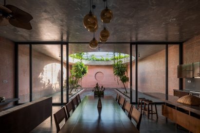 The living and kitchen area has an open plan design