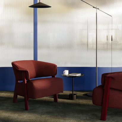 A photograph of a red chair