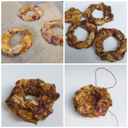 Textile project made from dried flowers and moss