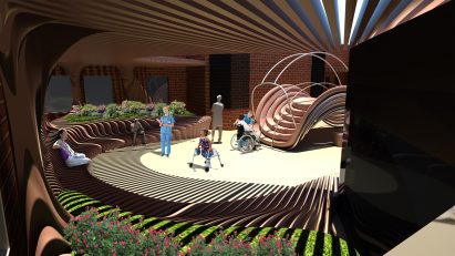 A rehabilitation centre with brown and white patterns