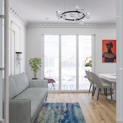 White interior inspired by 1960 design