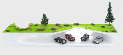 A model of an underground car showroom