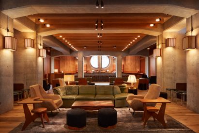 Lounge with wooden ceiling
