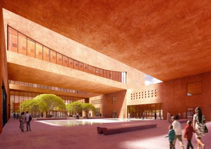 A visual of a large courtyard