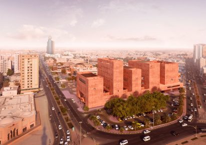 An aerial visual of The Africa Institute campus