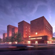 The red-hued exterior of The Africa Institute campus