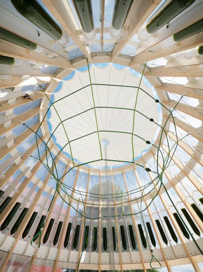 Conical roof membrane inside the playground