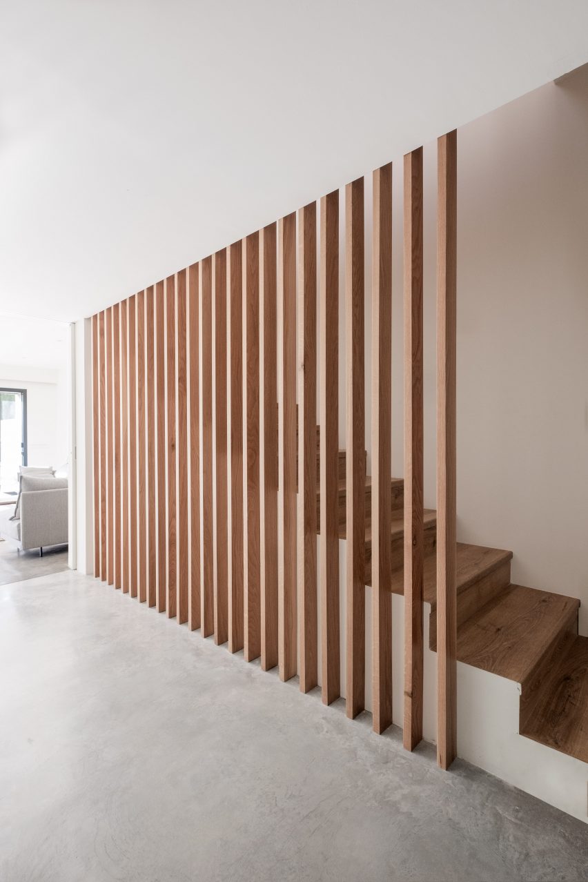 wooden strips form a balustrade