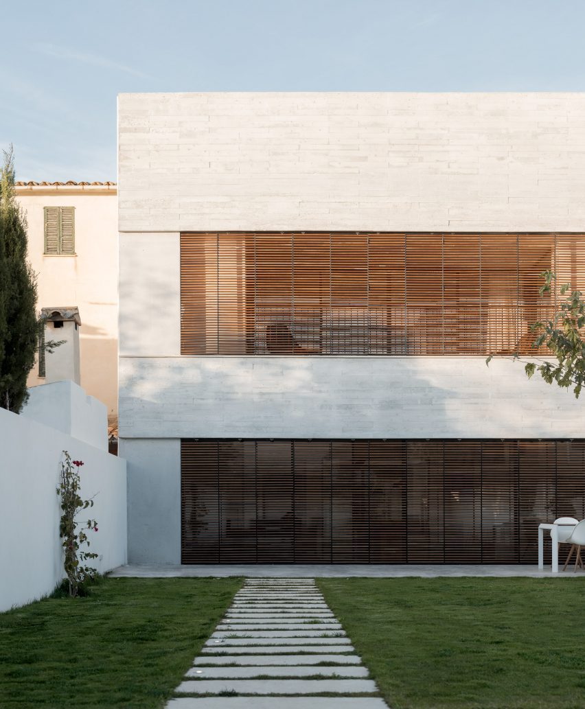 Shutters shade the interior